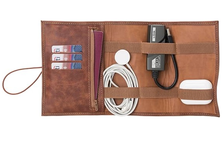 Leather Tech Organizer Briefcase - Designed for tech gear and laptops